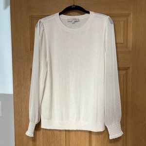 Loft Swiss Dot Mixed Media Sweater Size M Whisper White
